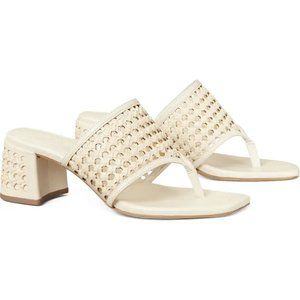 Tory Burch $378 NIB Woven Raffia Heeled Sandal New Ivory Natural 9.5